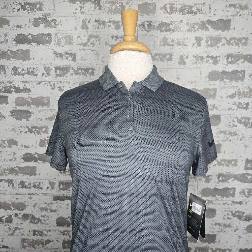 NWT Nike Golf Polo Shirt Womens Size Small‎ Gray Striped Dri-Fit Stretch Swoosh